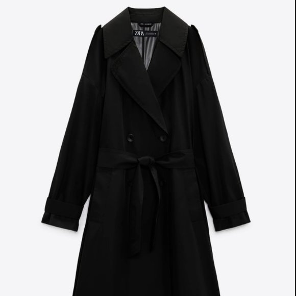 Zara Jackets & Coats Nwt Zara Belted Technical Trench Coat Black